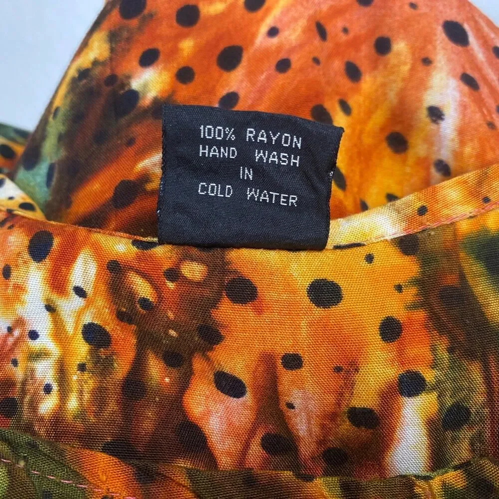Vintage Womans Midi Dress Medium  Rayon Orange Tie-Dye Boho Peasant Y2K Festival